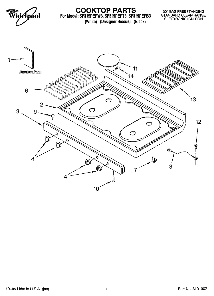 COOKTOP PARTS Diagram and Parts List for SF315PEPW3  Whirlpool Range