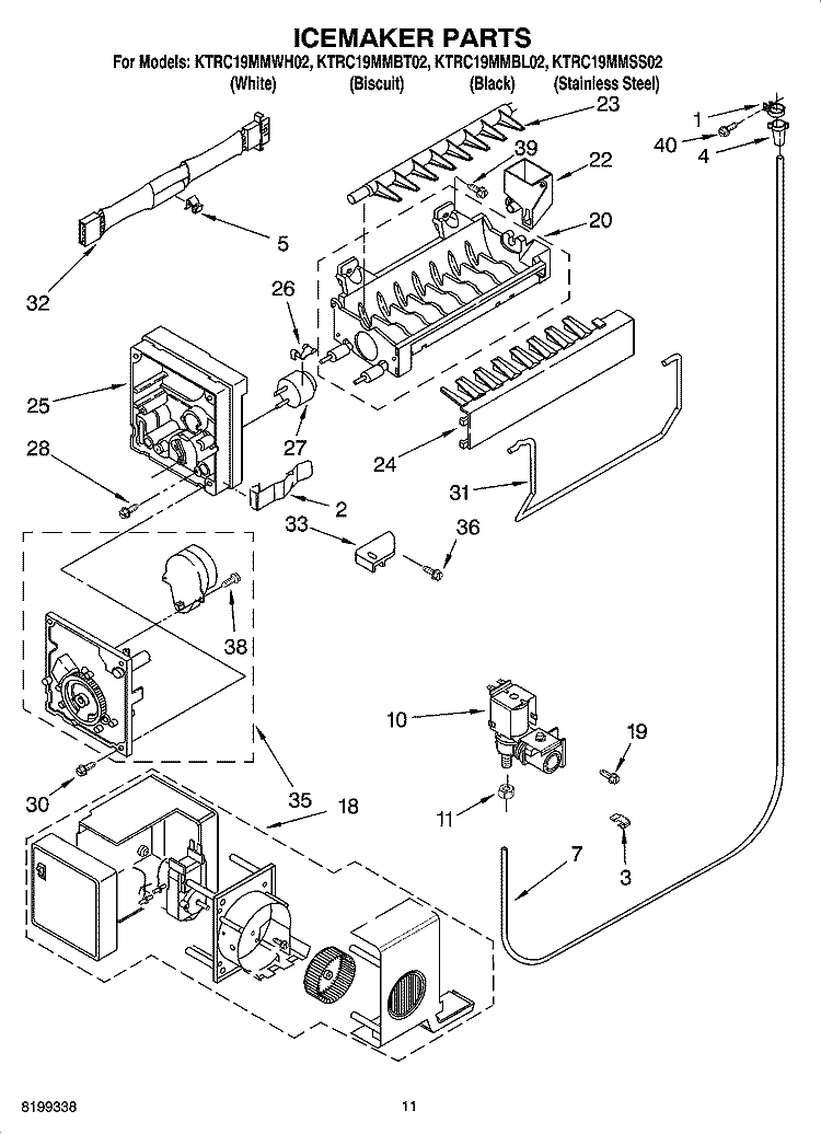 ICEMAKER PARTS Diagram and Parts List for KTRC19MMBT02  KitchenAid Refrigerator