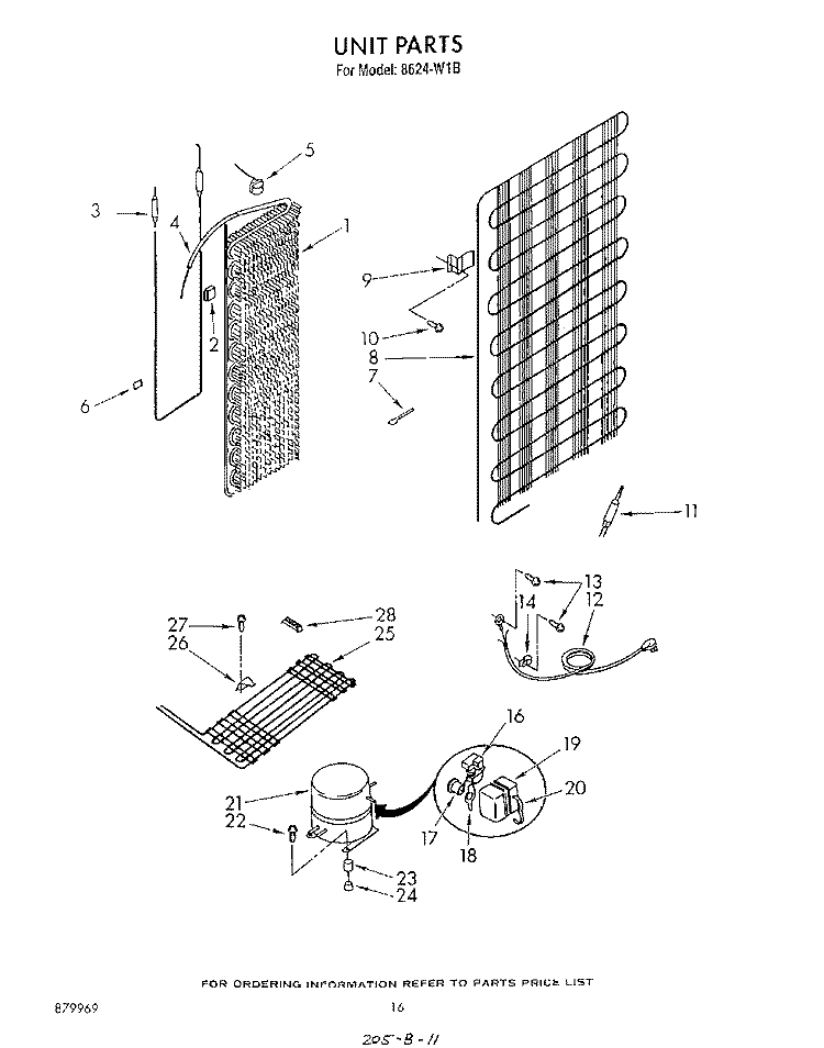UNIT Diagram and Parts List for 8624W1B  Roper Refrigerator