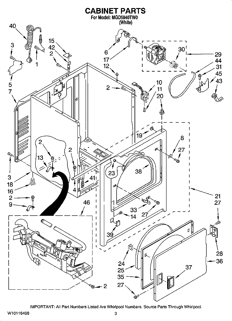 CABINET PARTS Diagram and Parts List for MGD5840TW0  Maytag Dryer