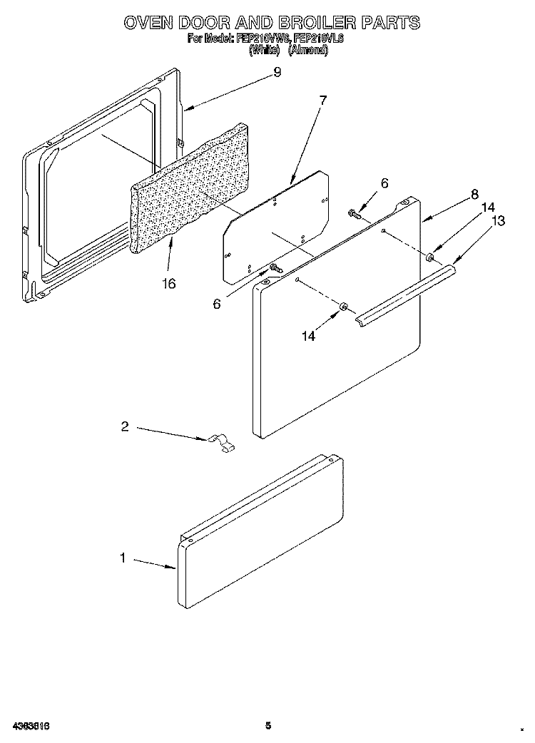 OVEN DOOR AND BROILER Diagram and Parts List for FEP210VW6  Whirlpool Range