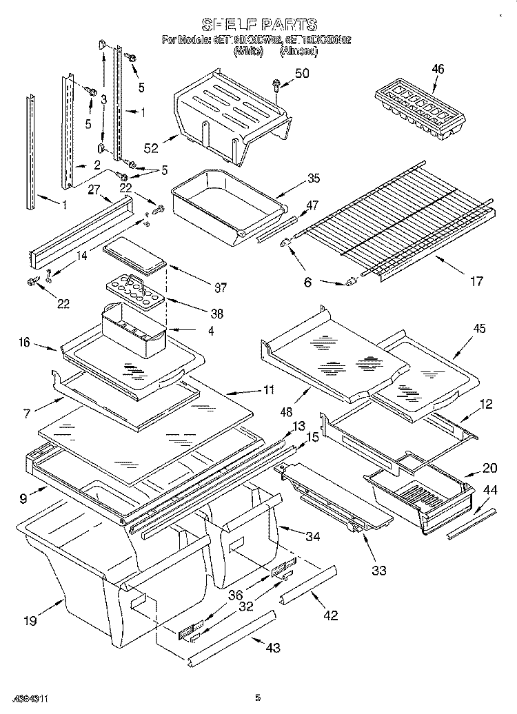SHELF Diagram and Parts List for 6ET19DKXDN02  Whirlpool Refrigerator