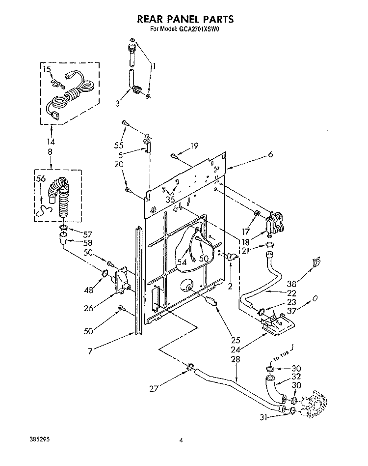 REAR PANEL Diagram and Parts List for GCA2701XSW0  Whirlpool Washer