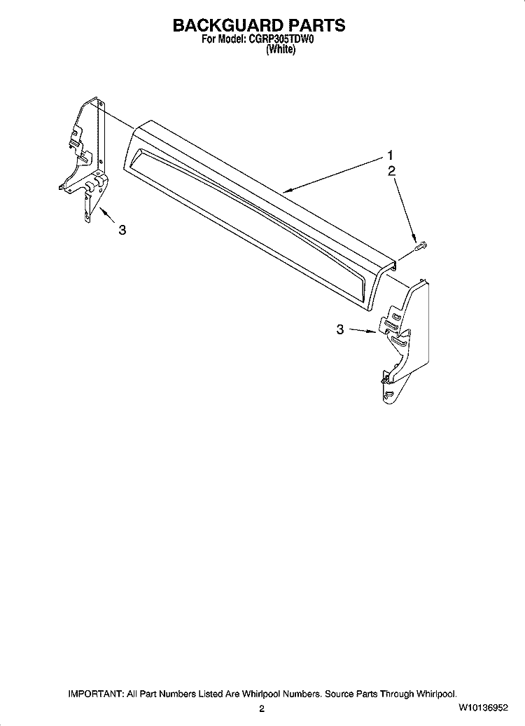 BACKGUARD PARTS Diagram and Parts List for CGRP305TDW0  Magic Chef Range