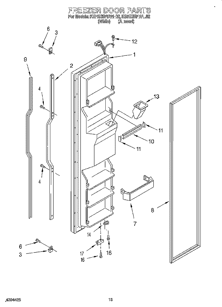 FREEZER DOOR Diagram and Parts List for KSRS25FDAL02  KitchenAid Refrigerator