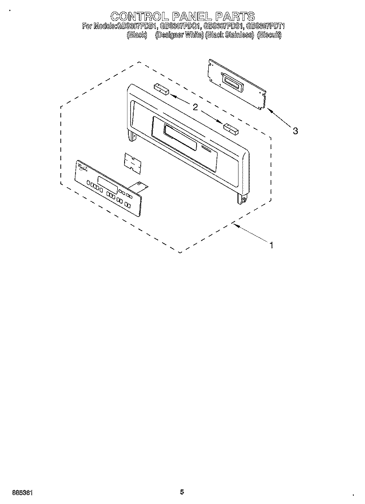 CONTROL PANEL Diagram and Parts List for GBS307PDB1  Whirlpool Wall Oven