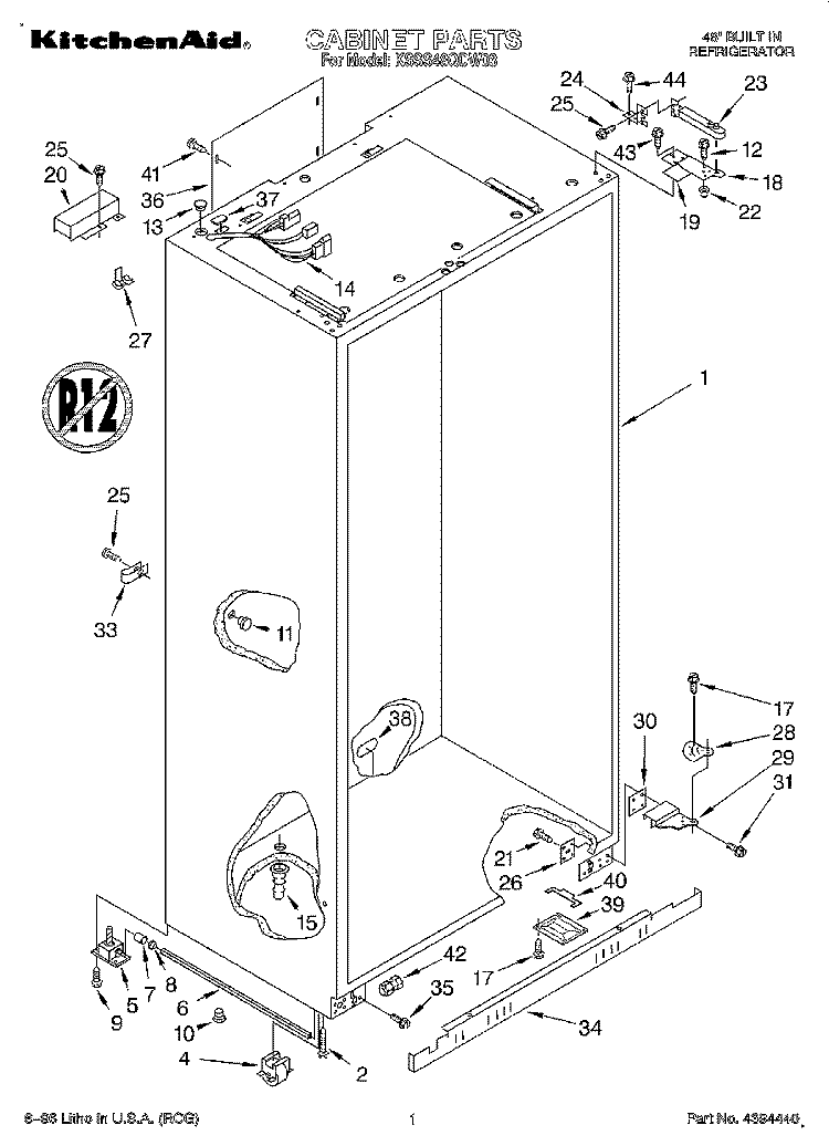 CABINET Diagram and Parts List for KSSS48QDW03  KitchenAid Refrigerator
