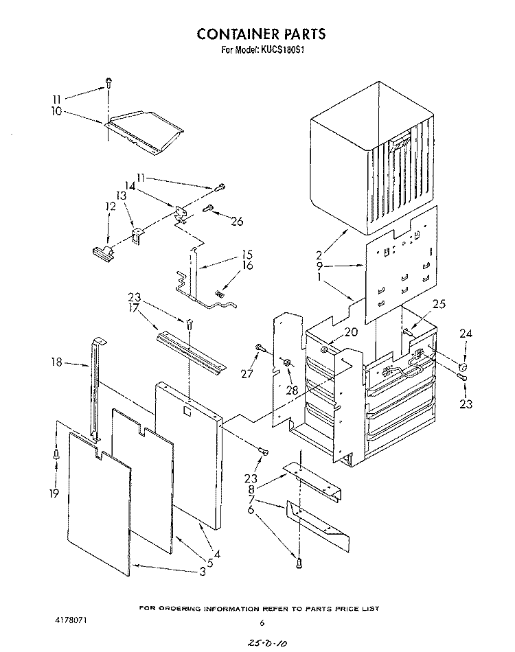 CONTAINER Diagram and Parts List for KUCS180S1  KitchenAid Trash Compactor