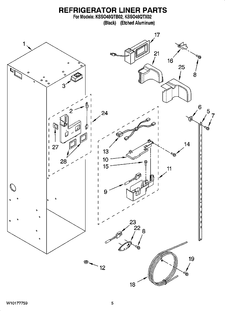 REFRIGERATOR LINER PARTS Diagram and Parts List for KSSO48QTB02  KitchenAid Refrigerator
