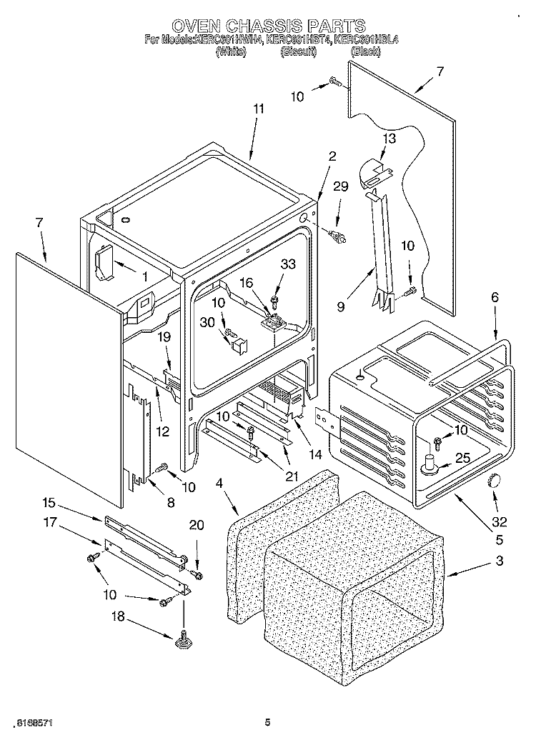 OVEN CHASSIS Diagram and Parts List for KERC601HWH4  KitchenAid Range