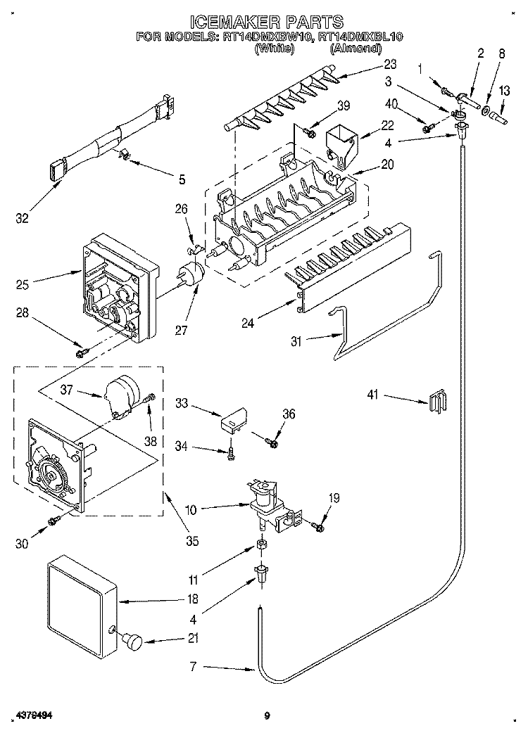 ICEMAKER Diagram and Parts List for RT14DMXBL10  Roper Refrigerator