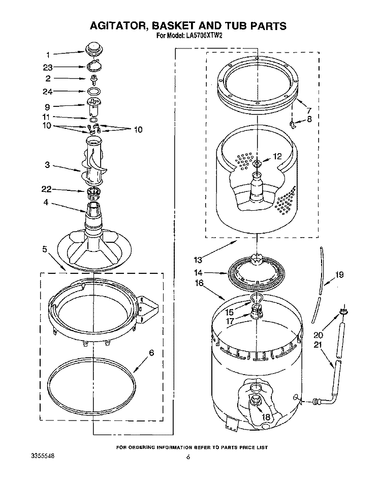 AGITATOR, BASKET AND TUB Diagram and Parts List for LA5705XTW2  Whirlpool Washer