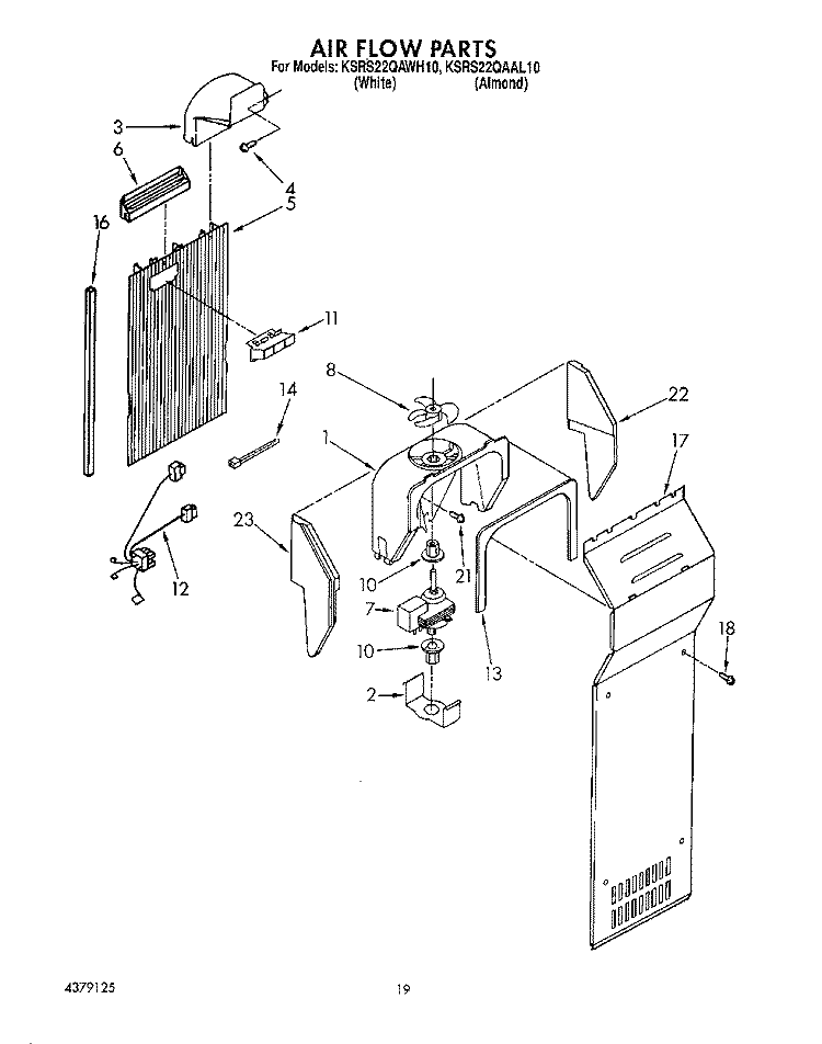 AIRFLOW, LIT/OPTIONAL Diagram and Parts List for KSRS22QAAL10  KitchenAid Refrigerator