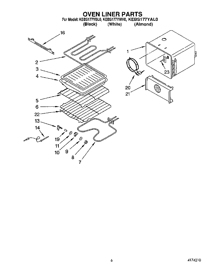 OVEN LINER Diagram and Parts List for KEBS177YAL0  KitchenAid Wall Oven