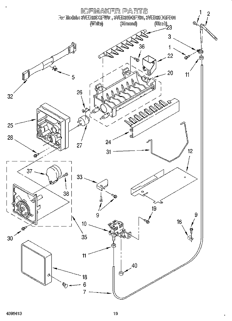 ICE MAKER, OPTIONAL Diagram and Parts List for 3VED29DQFW01  Whirlpool Refrigerator