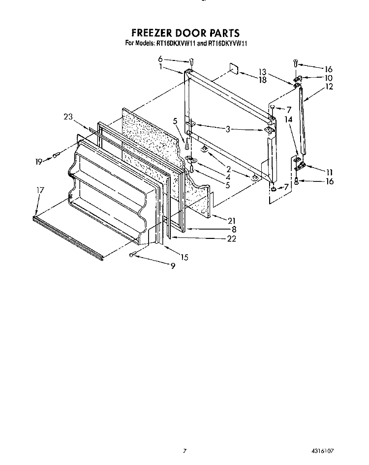 FREEZER DOOR Diagram and Parts List for RT16DKYVW11  Roper Refrigerator