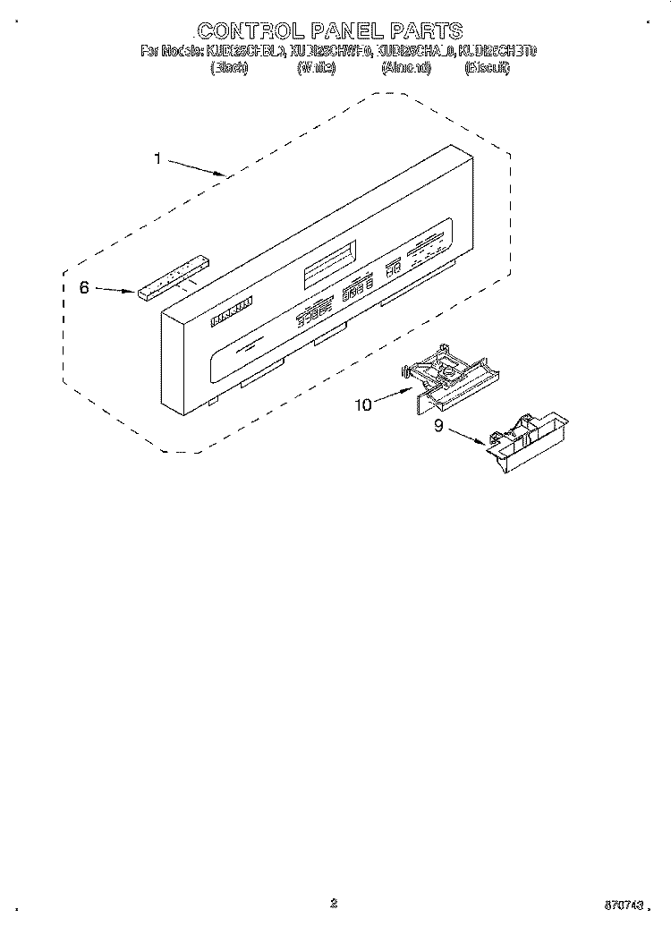 CONTROL PANEL Diagram and Parts List for KUDI25CHBL0  KitchenAid Dishwasher