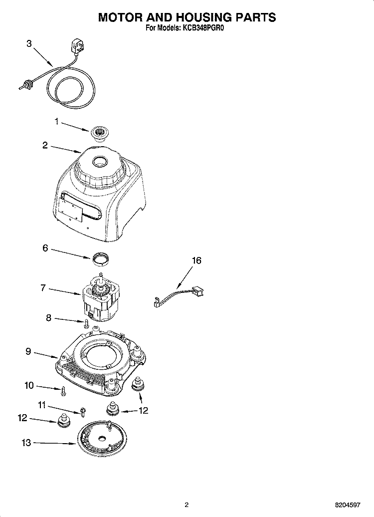 MOTOR AND HOUSING PARTS Diagram and Parts List for KCB348PGR0  KitchenAid Blender