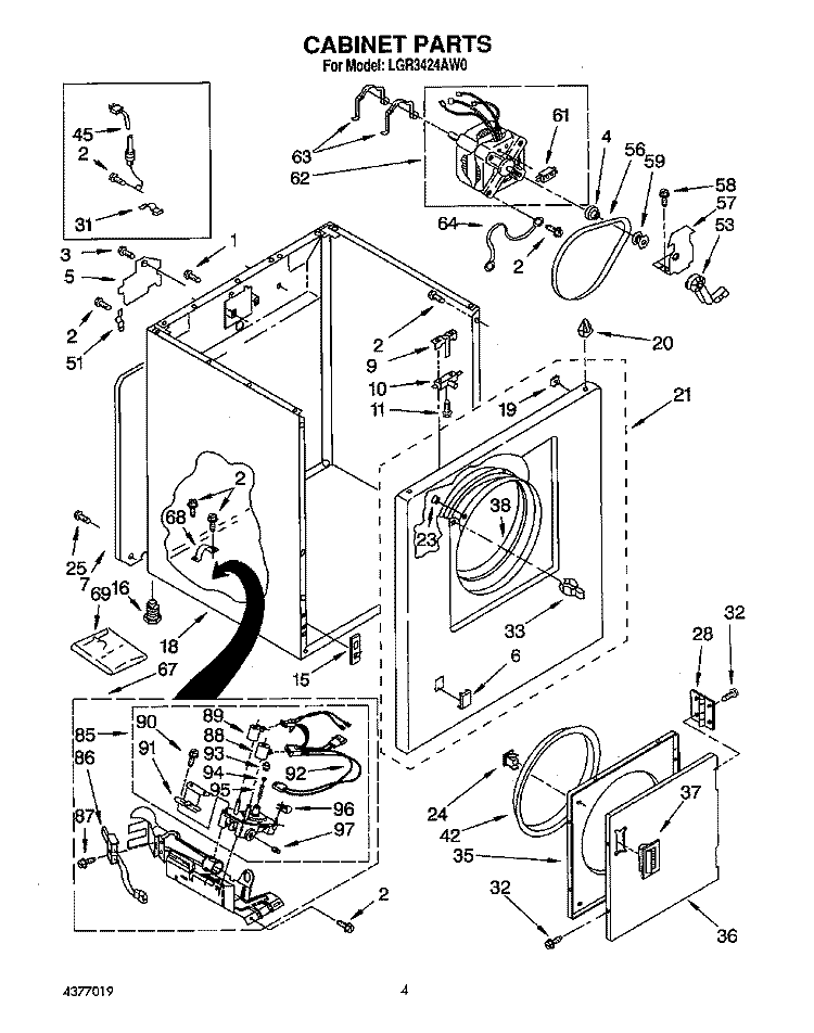 SECTION Diagram and Parts List for LGR3424AW0  Whirlpool Dryer