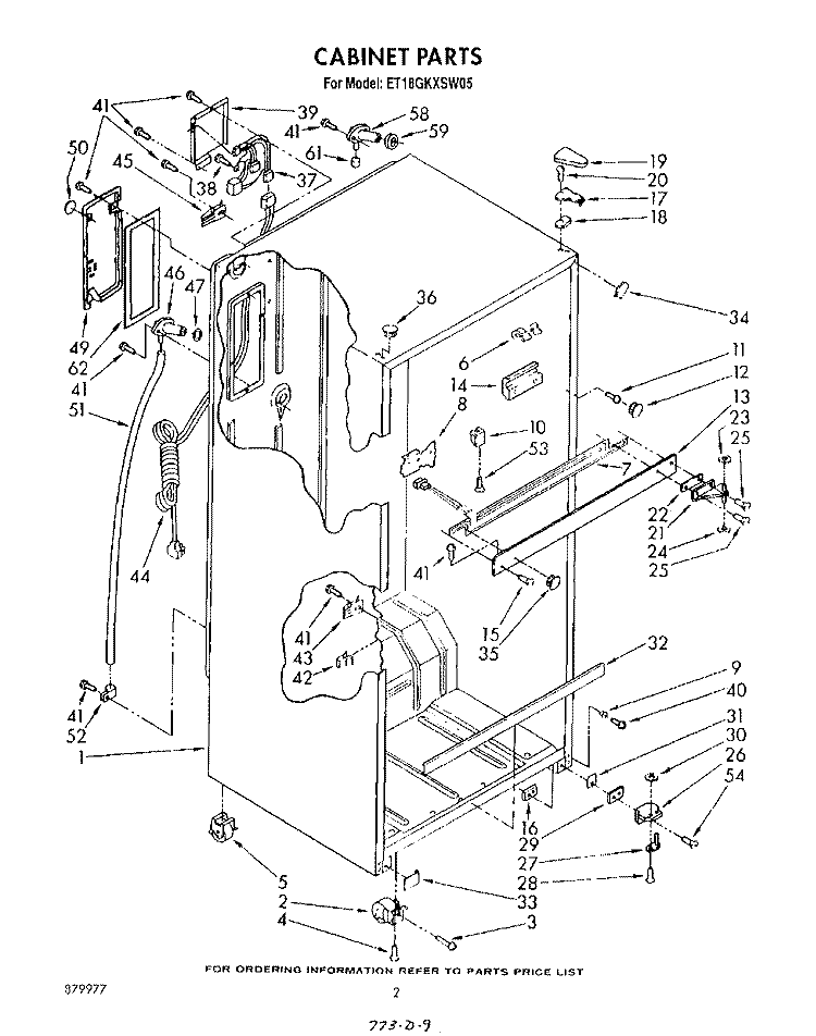 CABINET Diagram and Parts List for ET18GKXSW05  Whirlpool Refrigerator