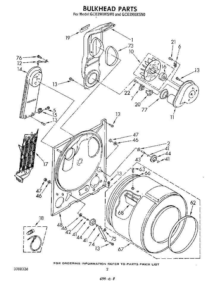 BULKHEAD , LITERATURE AND OPTIONAL Diagram and Parts List for GCE2900XSN0  Whirlpool Dryer