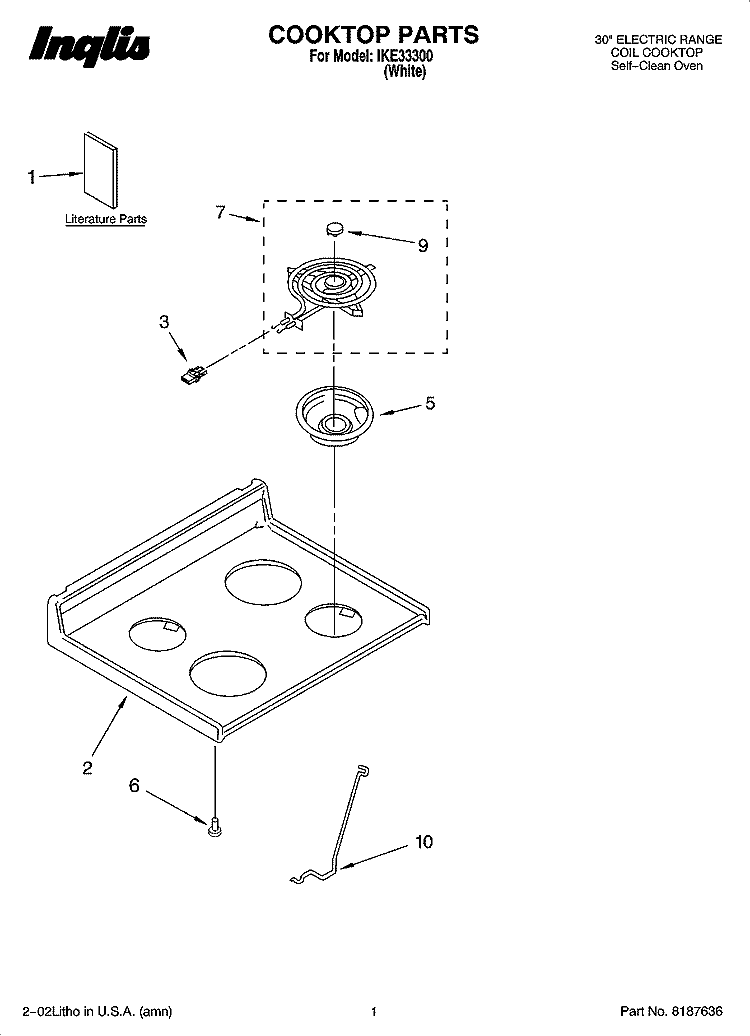 COOKTOP PARTS Diagram and Parts List for IKE33300  Inglis Range