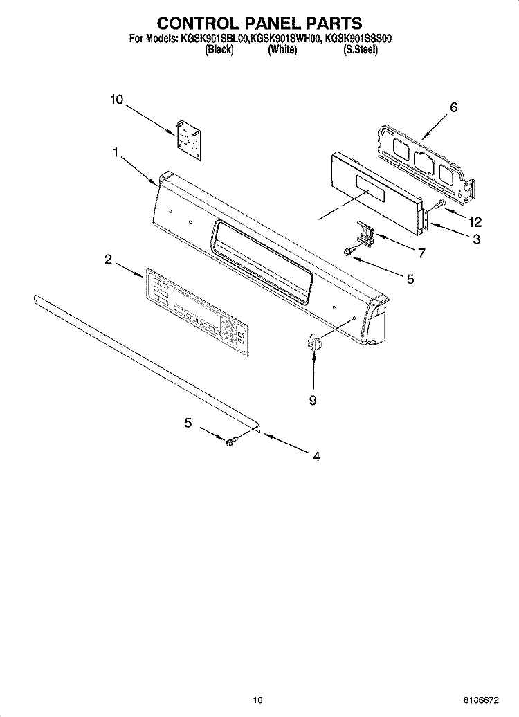 CONTROL PANEL PARTS, OPTIONAL PARTS (NOT INCLUDED) Diagram and Parts List for KGSK901SBL00  KitchenAid Range