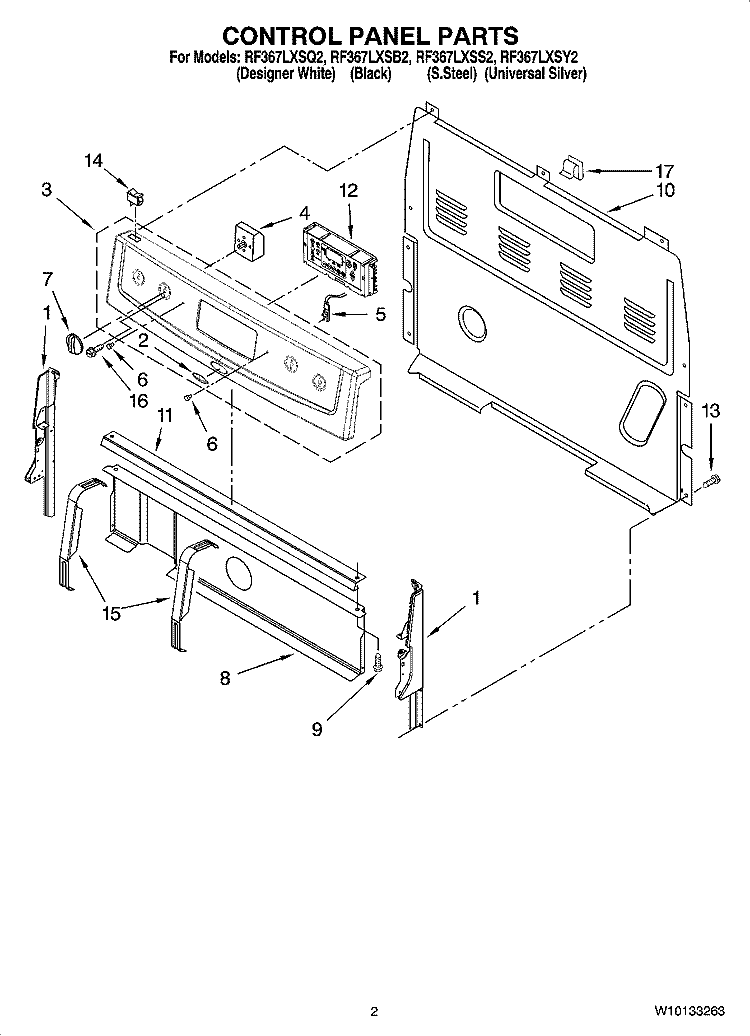 CONTROL PANEL PARTS Diagram and Parts List for RF367LXSB2  Whirlpool Range