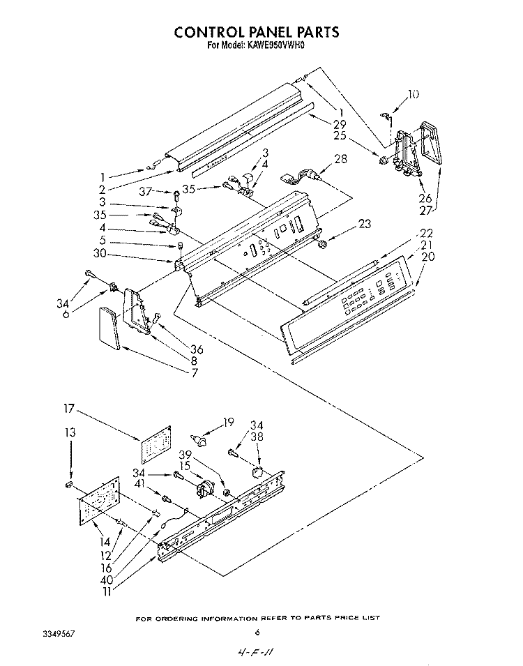 CONTROL PANEL Diagram and Parts List for KAWE950VAL0  KitchenAid Washer
