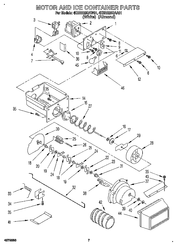 MOTOR AND ICE CONTAINER Diagram and Parts List for 4KSRS25QAW01  KitchenAid Refrigerator