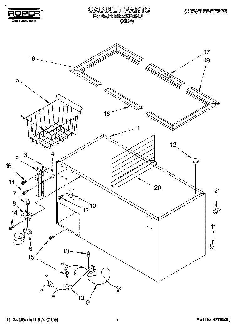 SECTION Diagram and Parts List for RH2299RBW00  Roper Freezer