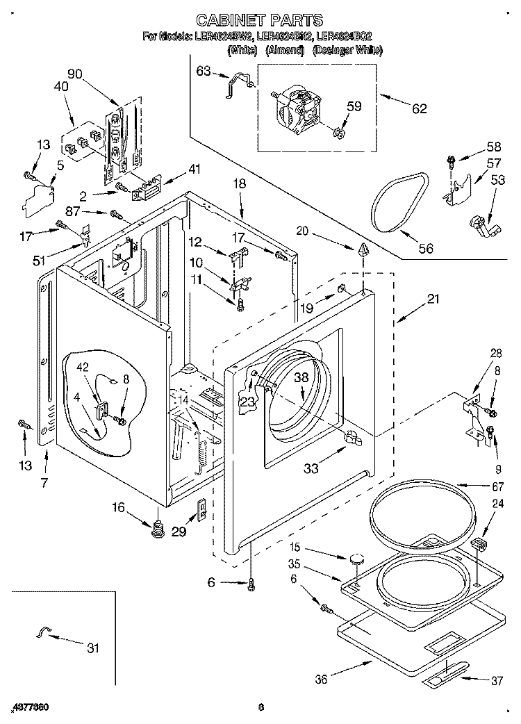 SECTION Diagram and Parts List for LER4624BW2  Whirlpool Dryer
