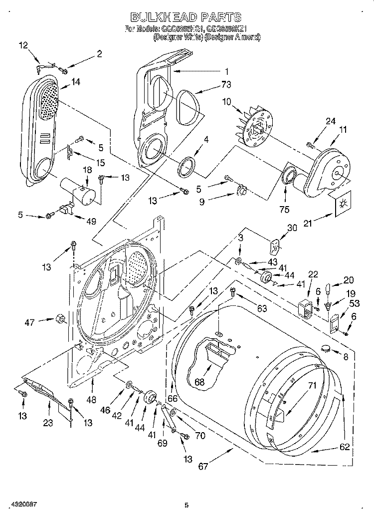 BULKHEAD Diagram and Parts List for GGQ8858HZ1  Whirlpool Dryer
