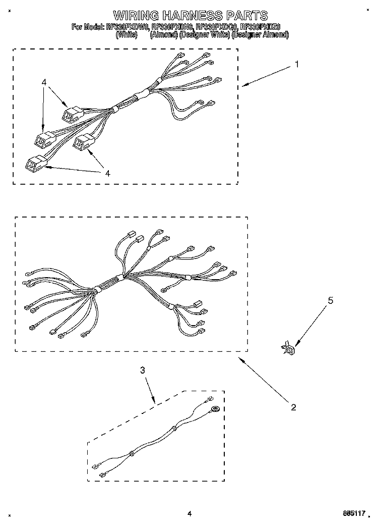 WIRING HARNESS Diagram and Parts List for RF330PXDW0  Whirlpool Range