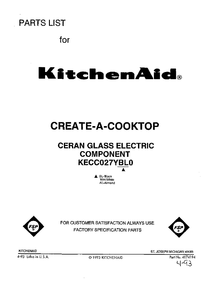 SECTION Diagram and Parts List for KECC027YWH0  KitchenAid Cooktop
