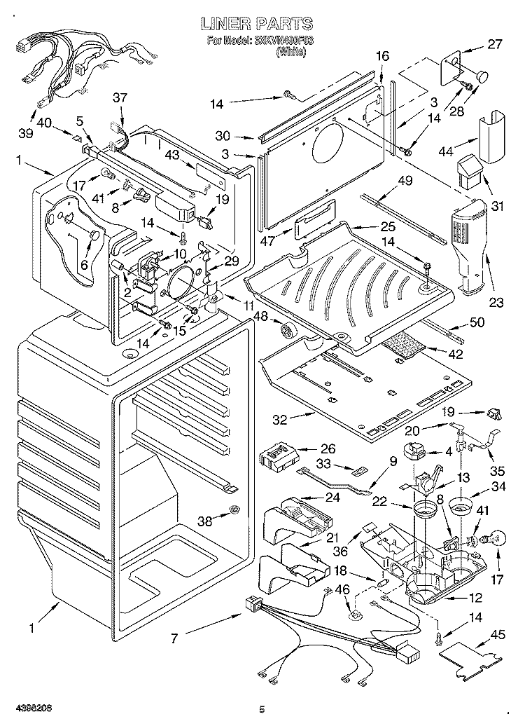 LINER Diagram and Parts List for 3XKVN490F03  Whirlpool Refrigerator