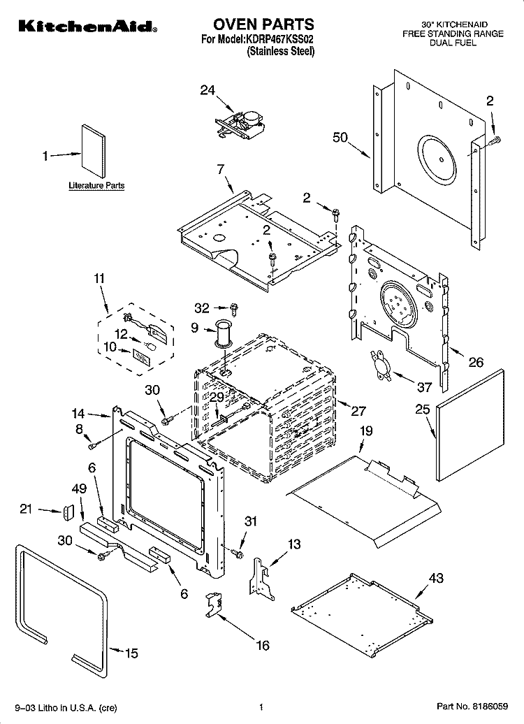 OVEN PARTS Diagram and Parts List for KDRP467KSS02  KitchenAid Range