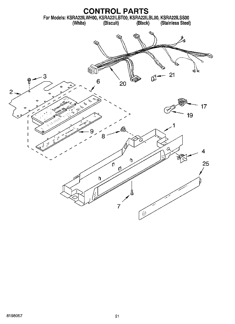 CONTROL PARTS, PARTS NOT ILLUSTRATED Diagram and Parts List for KSRA22ILBT00  KitchenAid Refrigerator