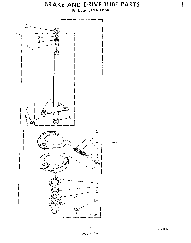 BRAKE AND DRIVE TUBE Diagram and Parts List for LA7450XMW0  Whirlpool Washer