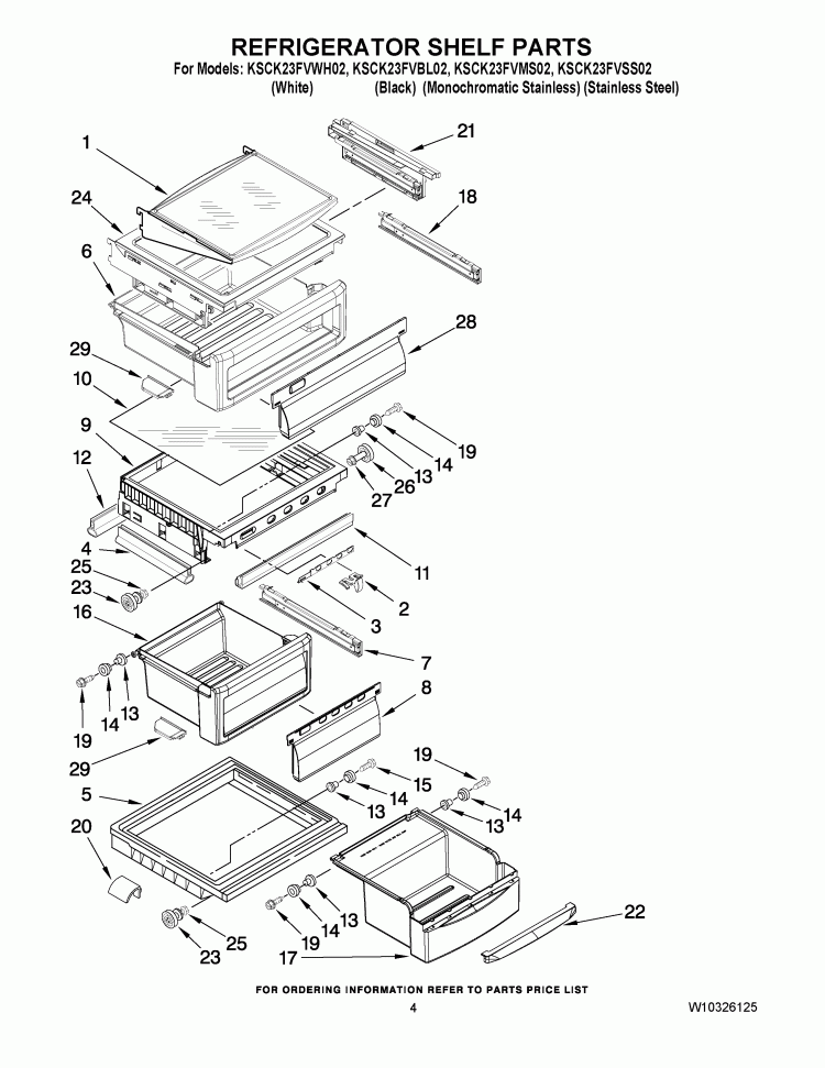 REFRIGERATOR SHELF PARTS Diagram and Parts List for KSCK23FVSS02  KitchenAid Refrigerator