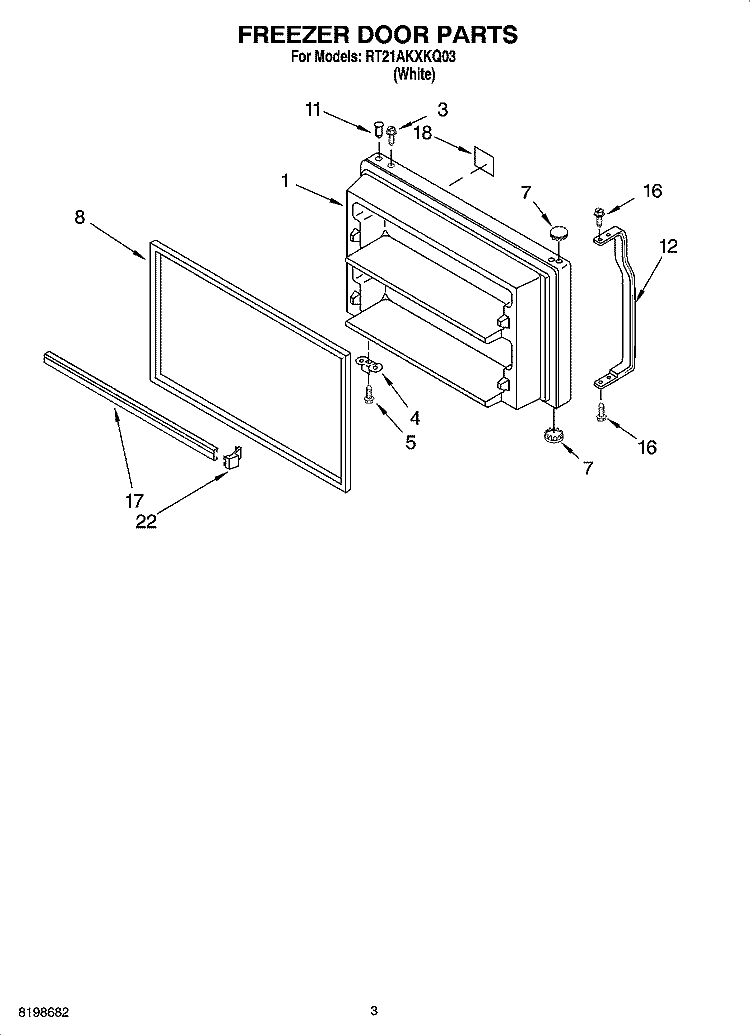 FREEZER DOOR PARTS Diagram and Parts List for RT21AKXKQ03  Roper Refrigerator