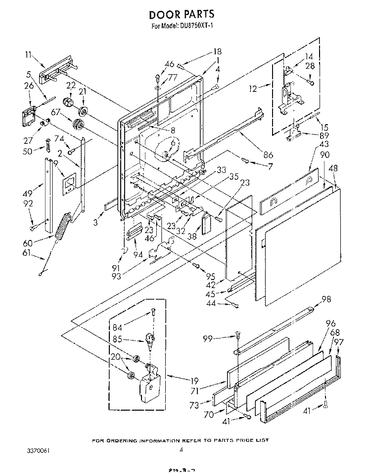DOOR Diagram and Parts List for DU8750XT1  Whirlpool Dishwasher