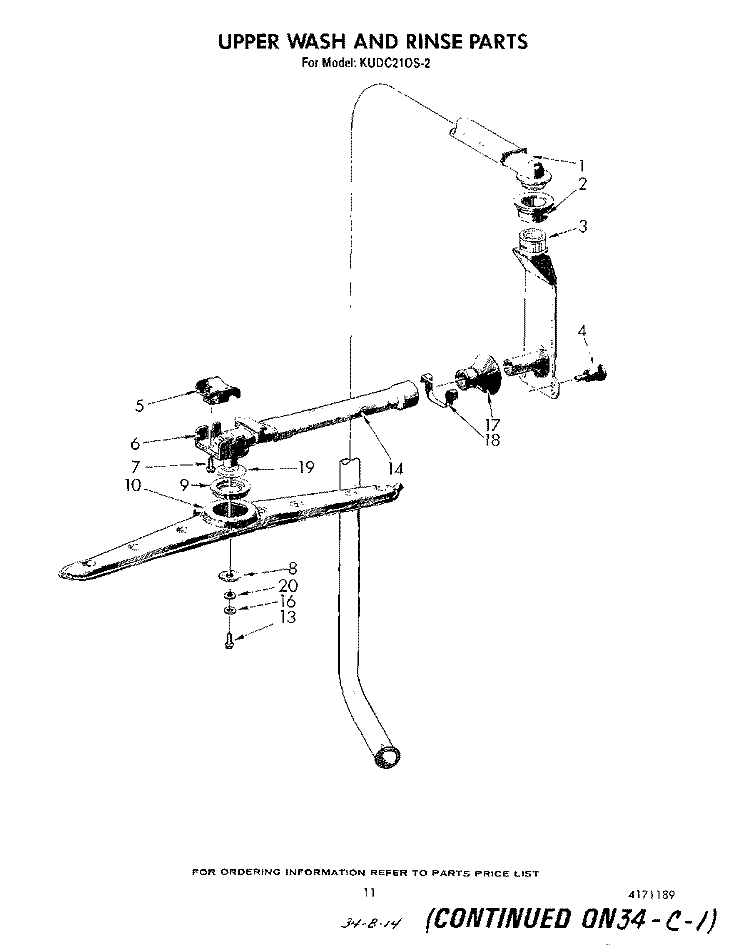 UPPER WASH AND RINSE Diagram and Parts List for KUDC210S2  KitchenAid Dishwasher