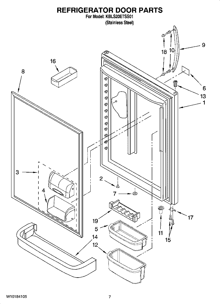 REFRIGERATOR DOOR PARTS Diagram and Parts List for KBLS20ETSS01  KitchenAid Refrigerator