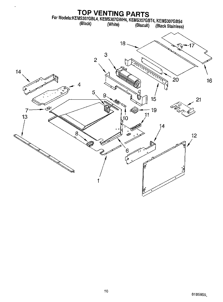 TOP VENTING Diagram and Parts List for KEMS307GBT4  KitchenAid Microwave Oven Combo
