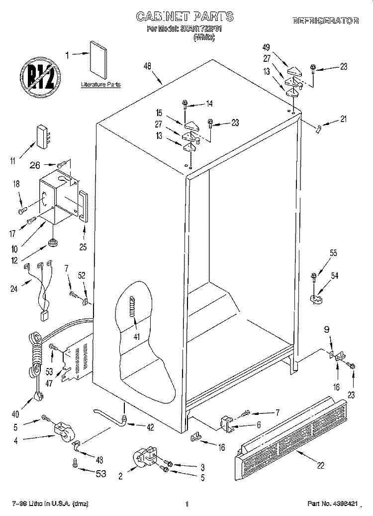 CABINET, LITERATURE Diagram and Parts List for 3XART722F01  Whirlpool Refrigerator