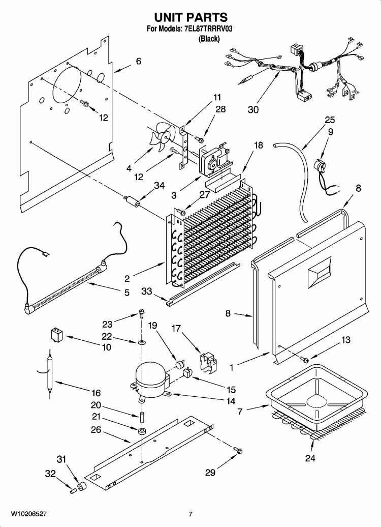 UNIT PARTS, OPTIONAL PARTS (NOT INCLUDED) Diagram and Parts List for 7EL87TRRRV03  Whirlpool Refrigerator