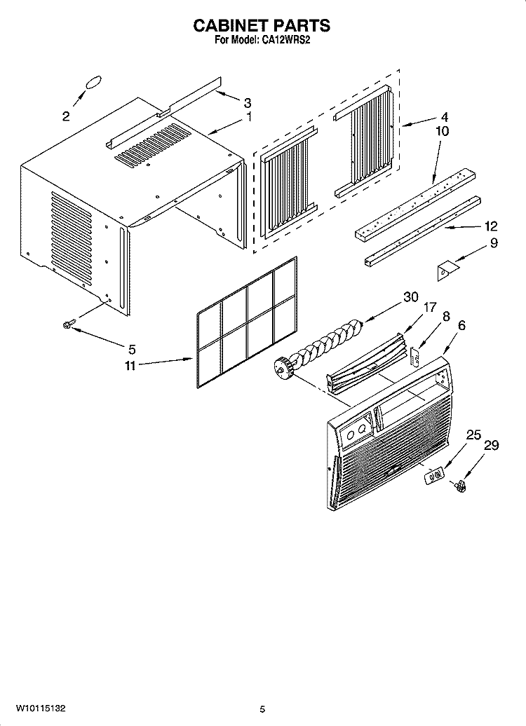 CABINET PARTS Diagram and Parts List for CA12WRS2  Crosley Air Conditioner