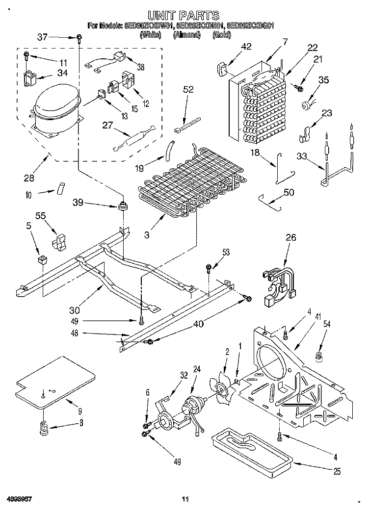 UNIT Diagram and Parts List for 8ED20ZKXDN01  Whirlpool Refrigerator