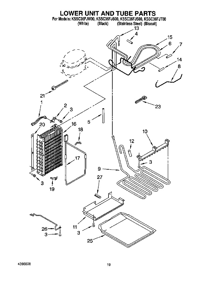 LOWER UNIT AND TUBE Diagram and Parts List for KSSC36FJW00  KitchenAid Refrigerator